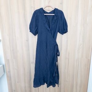 Old Navy Embroidered Wrap Midi Dress XL Navy Eyelet Ruffle Prairie Cottage‎ Boho